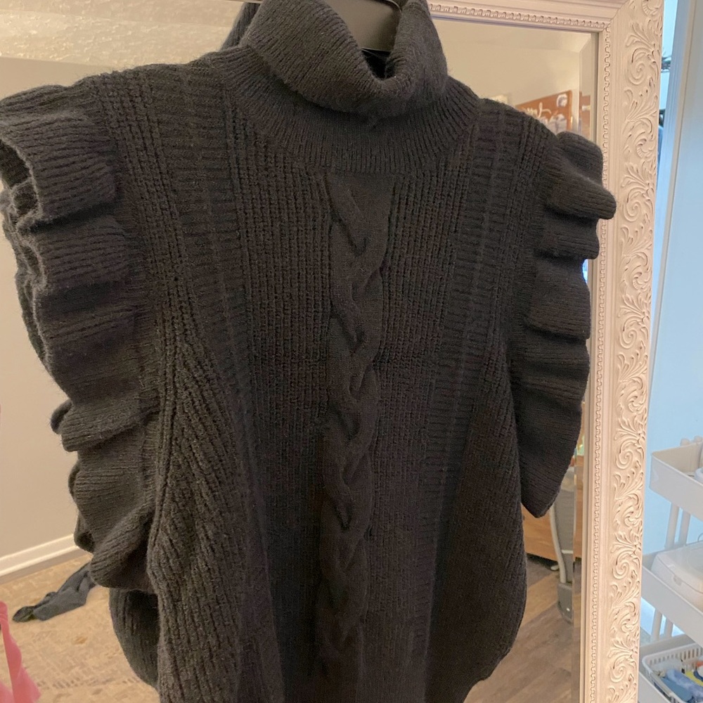 Black Turtleneck Ruffle Sleeve Sweater